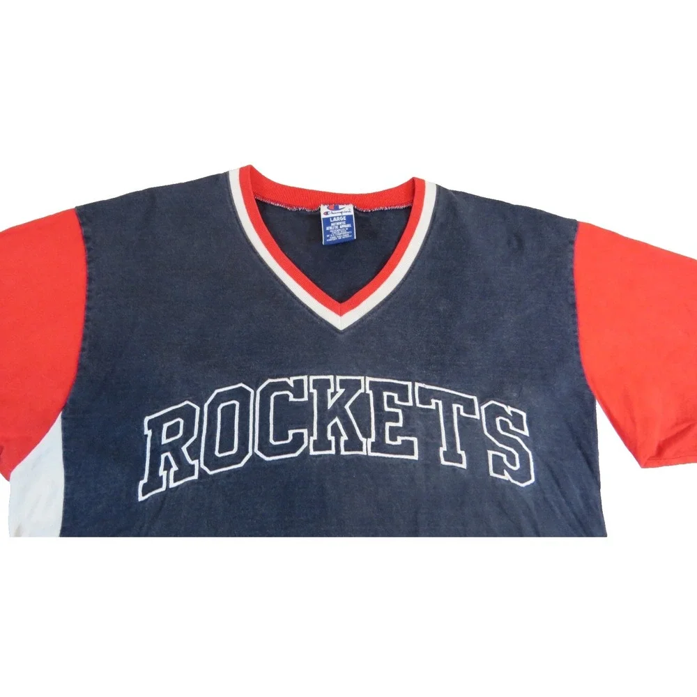 VTG Champion Houston Rockets Shooting Shirt 90s NBA Warm Up Jersey Men L Blue SS
